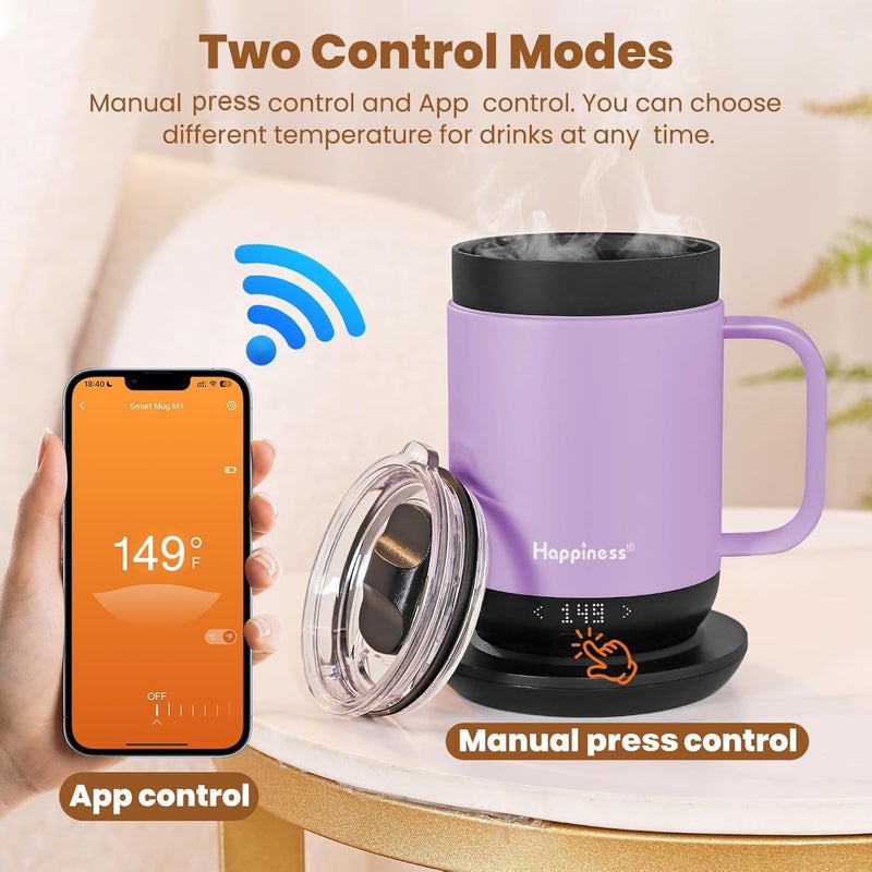 HAPPINESS Smart Heated Coffee Mug,16oz Rechargeable Electric Self Heating Temperature Control Coffee Cup - Image 5